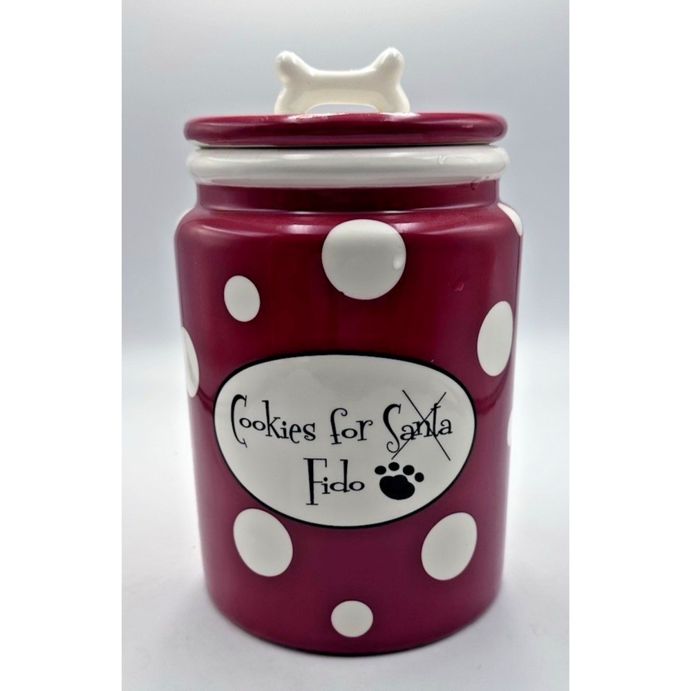 Ceramic dog treat container christmas theme vintage